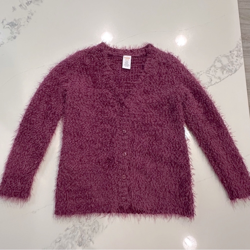 Gymboree - Girls Fluffy Cardigan Sweater - Burgundy 7/8 (M)